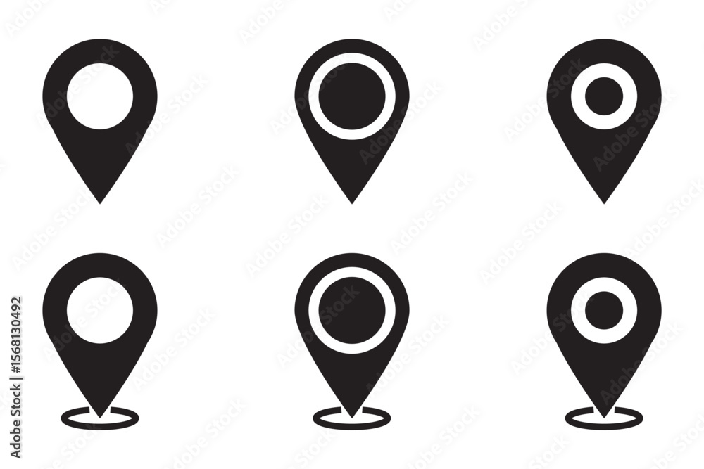 Poster location map pointer icon, place pin marker sign - red gps map pointers in flat style, destination s