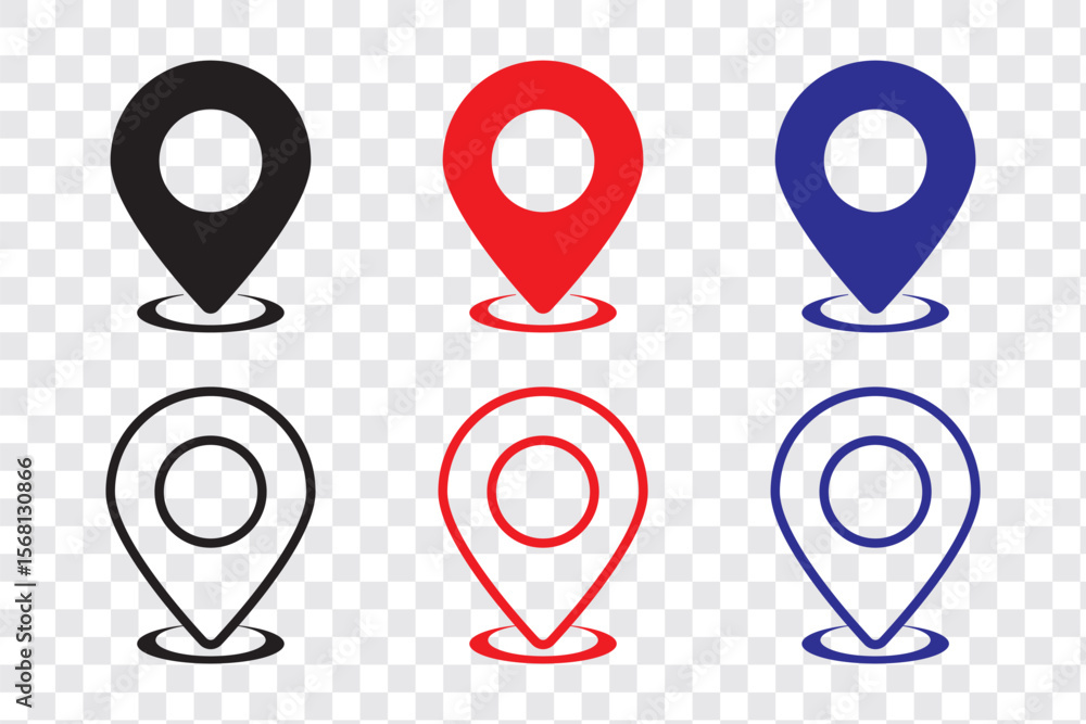 Poster location map pointer icon, place pin marker sign - red gps map pointers in flat style, destination s