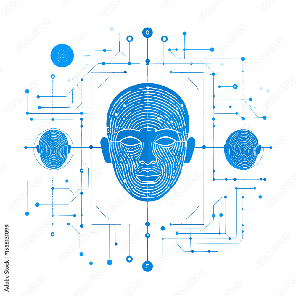 Aufkleber abstract blue ai face with digital circuit pattern on white background