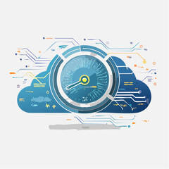 Obraz premium Blue Cloud Computing Speedometer with Circuit Lines