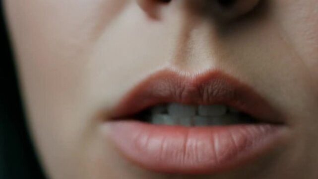 Closeup view of open human mouth and lips natural lip color soft focus professional photography