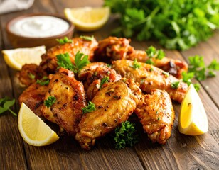 Crispy chicken wings with lemon