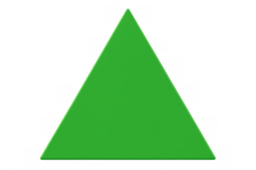 Green triangle shape on a transparent background symbolizing growth, success, and upward trends in business and finance