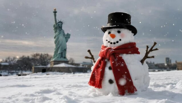 Un muñeco de nieve con sombrero de copa negro 