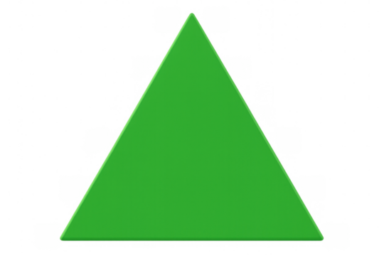 Green triangle shape on a transparent background symbolizing growth, success, and upward trends in business and finance
