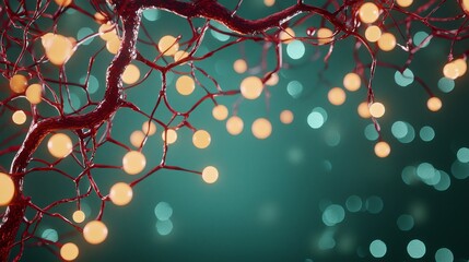 A close-up of a neural network with glowing synapses, illustrating intricate connections and communication between neurons in a stylized, digital art form.