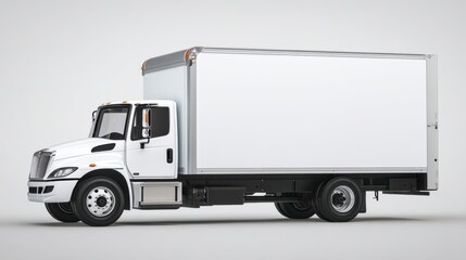 The white delivery truck parked in an isolated urban environment with clean lines.