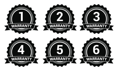 1, 2, 3, 5, 6 year warranty logo vector black and white color for product assurance coverage quality trust.