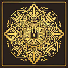 Ornamental Gold Leaf Frame with Botanic Curls Elegant Vector Design