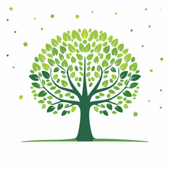 Fototapeta premium Green Tree with Stars Illustration