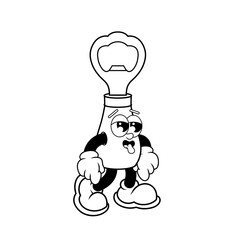 Retro character design of sad bottle opener outline
