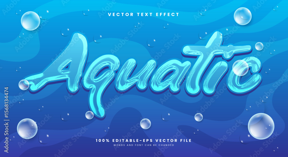 Fototapete aquatic chrome style 3d editable text effect template suitable for under water background