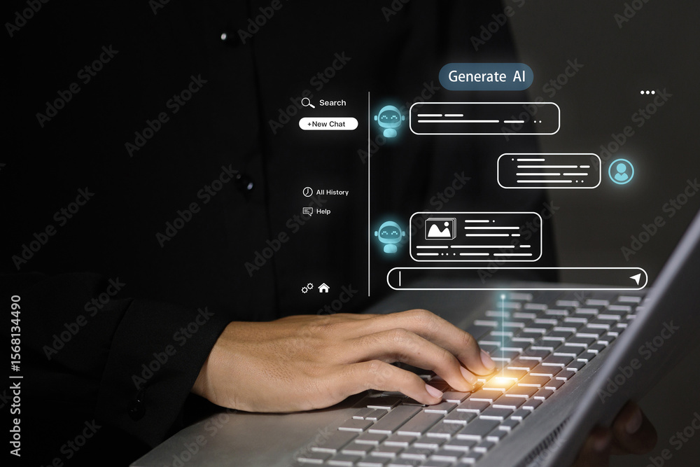 Fototapete a person types on a laptop, using a 