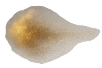 Gold glitter is spreading on white foam on a transparent background, creating a luxurious and festive texture