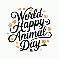 World happy animal day text with paw prints