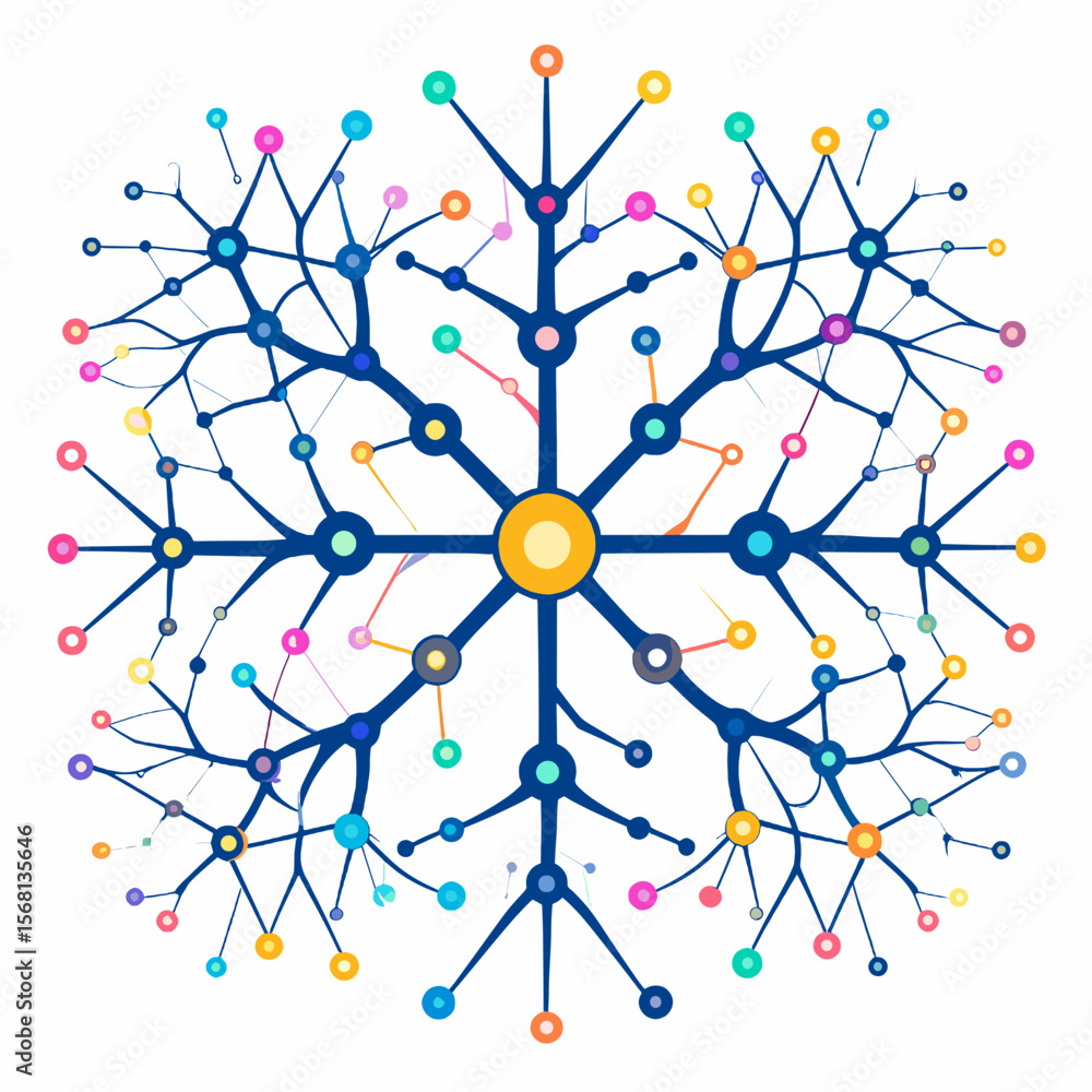 Poster abstract geometric snowflake design with intricate radial symmetry on white background