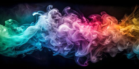 Colorful smoke swirls against a dark background