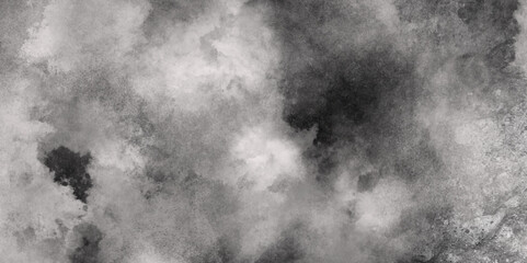 Abstract white and gray isolated cloud cumulus clouds. Gray aquarelle painted realistic fog or mist smoky textured canvas design. White and ash messy wall stucco texture background.	