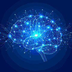 Abstract Glowing Blue Brain Neural Network Artificial Intelligence Technology Background