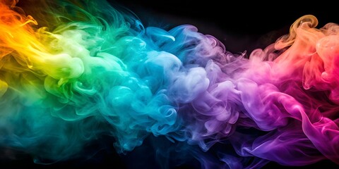 Colorful smoke swirls against a black background