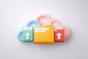 Colorful Cloud Upload Interface with Folders and Documents