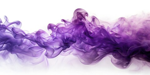 Purple smoke swirls elegantly isolated on white background