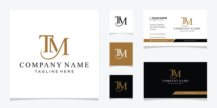 Initial letter TM serif font logo design, golden icon vector concept, template business card