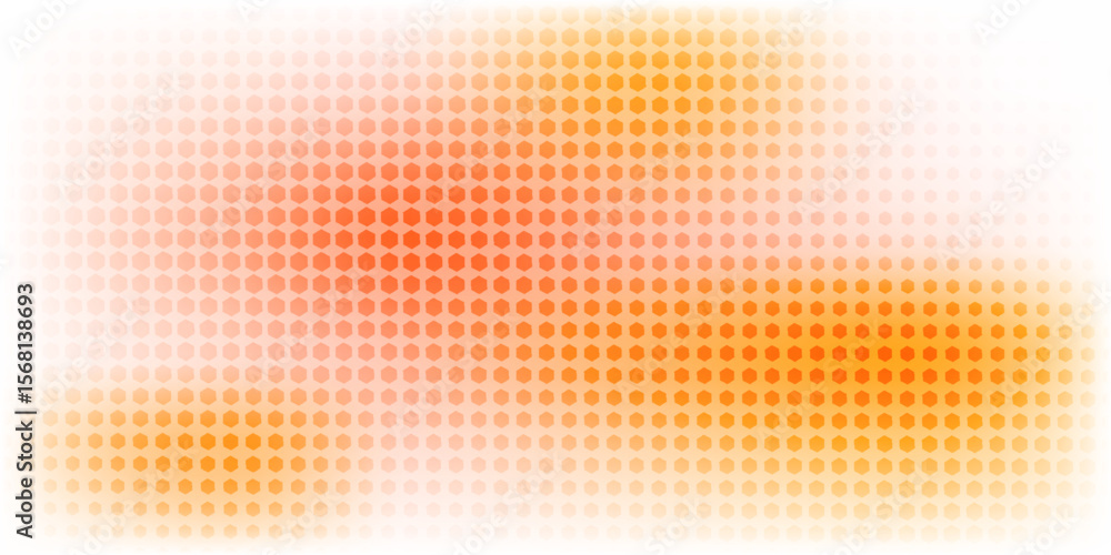 Poster abstract composition featuring warm orange and yellow tones filled with repeating geometric shapes, 