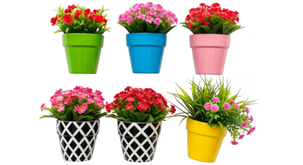 Colorful Flower Pots With Artificial Blooms