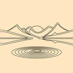 Mountain lake reflection with ripples