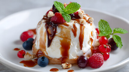 Delicious Vanilla Ice Cream Dessert with Toppings Creamy Sweet Treat for Summer 