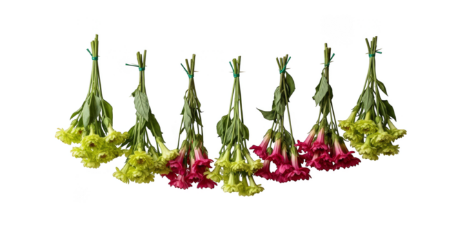 Hanging Bunches Of Green Pink Flowers