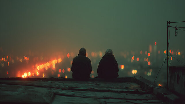 ouple sitting on a rooftop