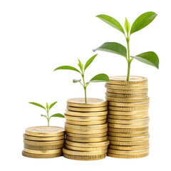 golden coins with financial growth isolated on transparent background