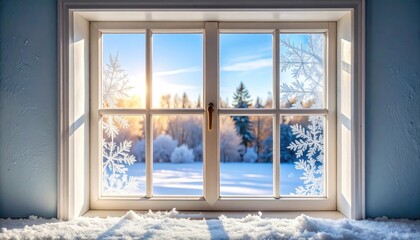 Winter scene through a window