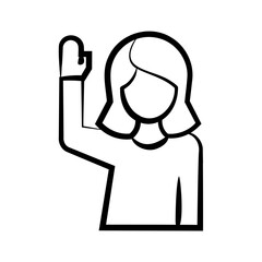 Woman raising one hand