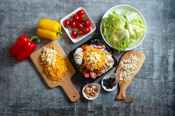 Salad and various vegetables nuts