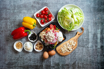 Salad and various vegetables nuts