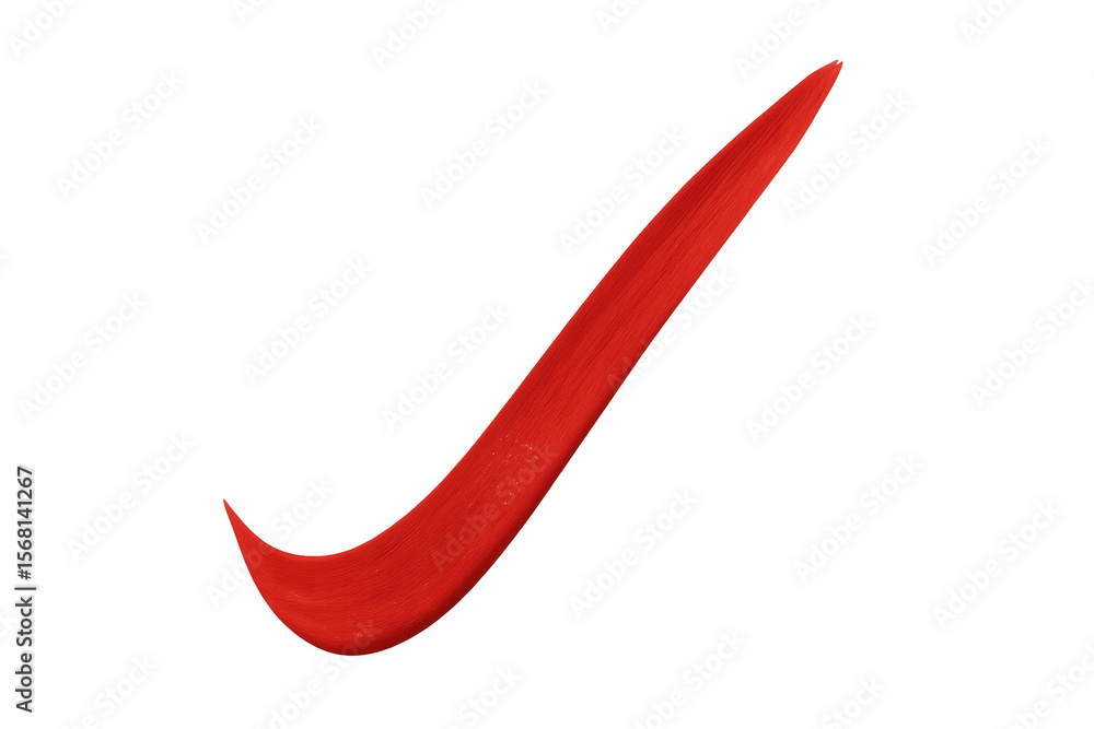 Poster red check mark brush stroke symbolizing approval, featuring a transparent background for versatile u