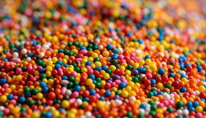 Rainbow Sprinkles Delight: A vibrant and mouthwatering closeup of a colorful array of sprinkles, offering a delightful visual feast.