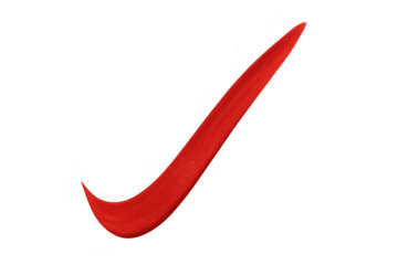 Red check mark brush stroke symbolizing approval, featuring a transparent background for versatile use in various designs