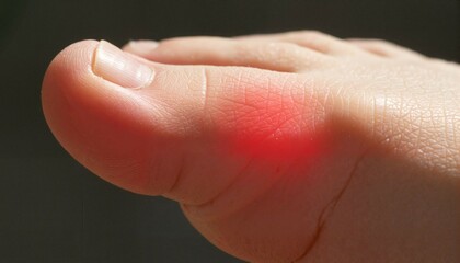 Swollen and red toe on foot in natural light setting  