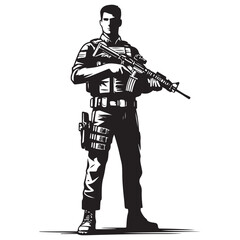 Man in military uniform holding a gun image vector
