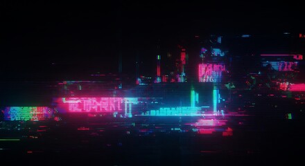 Glitch Art Display of Neon Colors and Distorted Lines
