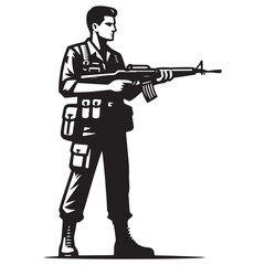 Man in military uniform holding a gun image vector