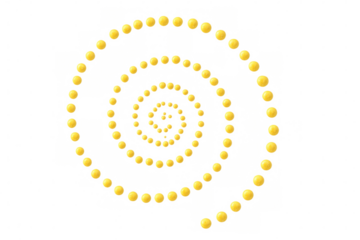 Rotating yellow spheres spiraling against transparent backdrop, generating mesmerizing dynamic visual pattern