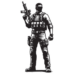 Man in military uniform holding a gun image vector