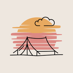 Tent under a colorful sunset sky