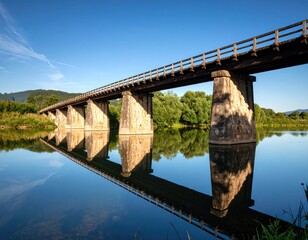 Wooden bridge over calm river