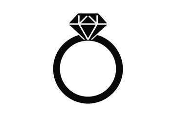Simple black silhouette of a diamond engagement ring symbolizing love marriage proposal and commitment on a white background